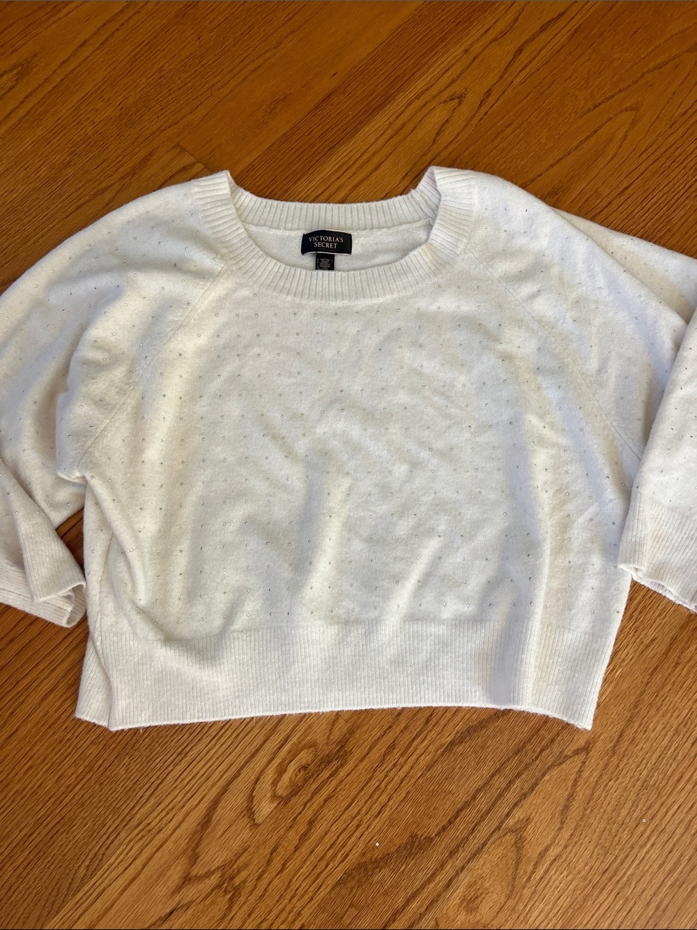 Victoria's Secret Ivory Crewneck oversized Fuzzy sweater with Sparkles Medium